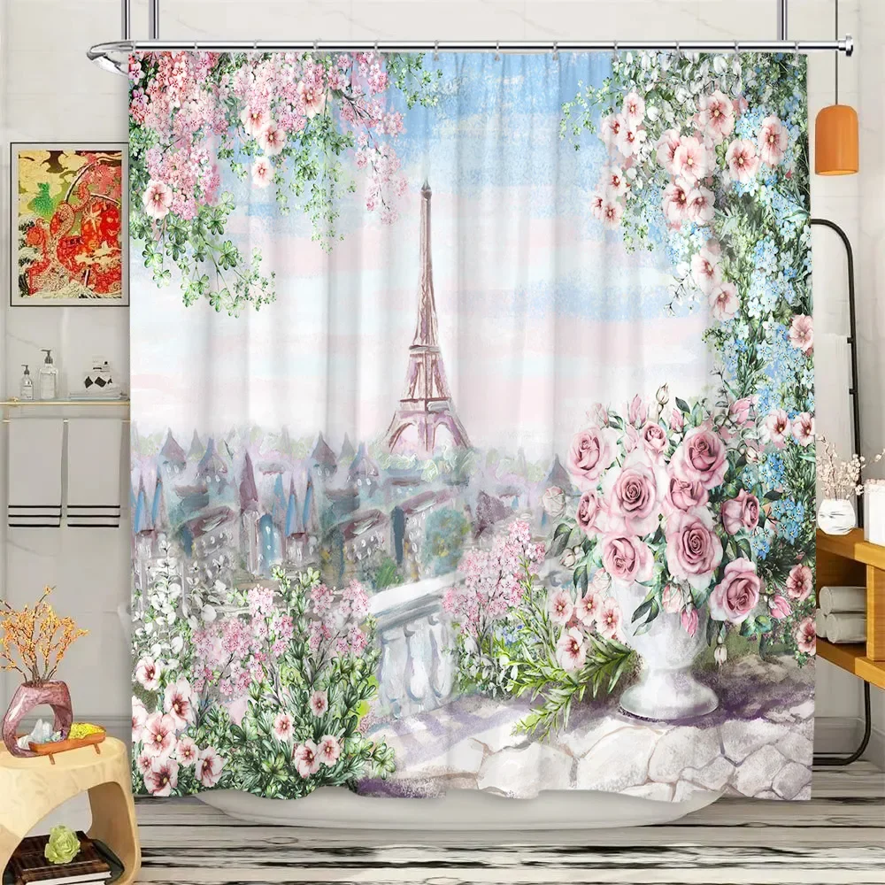 Paris Tower Nature Landscape Shower Curtain Set 3
