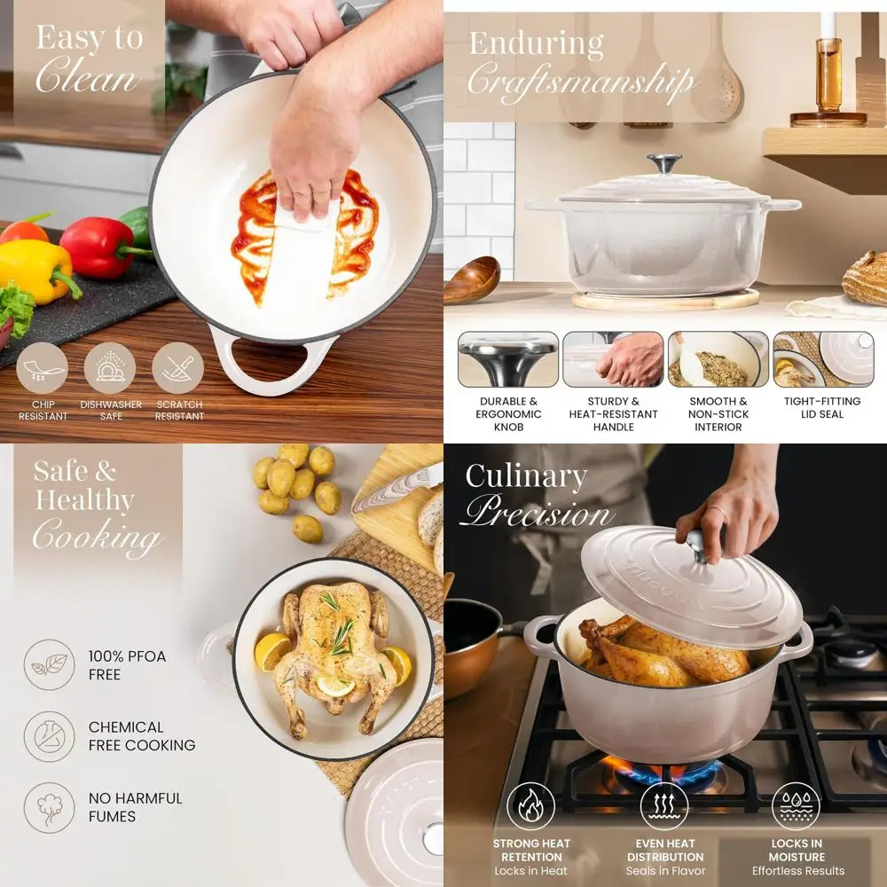 

Oyster 28cm Non-Stick Enamelled Cast Iron Dutch Oven, 6.4 Qt, Oven-Safe Up to 500°F for Baking, Braising, Stews & Roasting