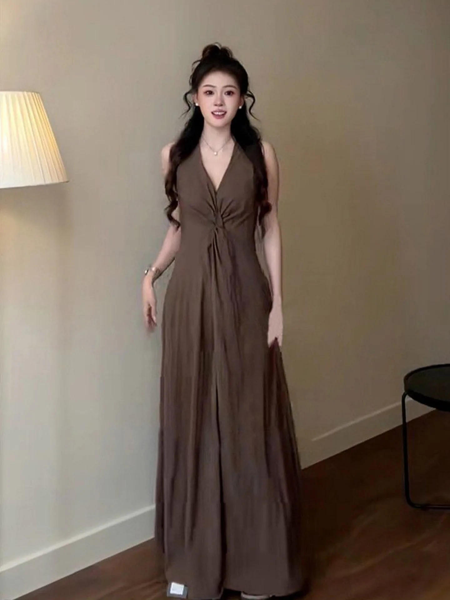 

Elegant V-neck Long Dress Women's Summer 2026 New Beach Vacation Strapless High Waist A-line Skirt Korean Style Casual Dress