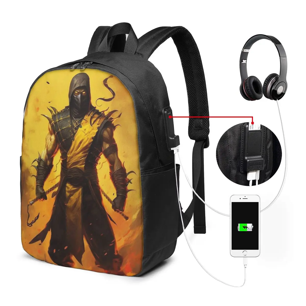 Martial Artist Ninja Ran Out Of The Fire Backpack Travel Notebook Bag Computer College Student School Bag Laptop Shoulder Bags