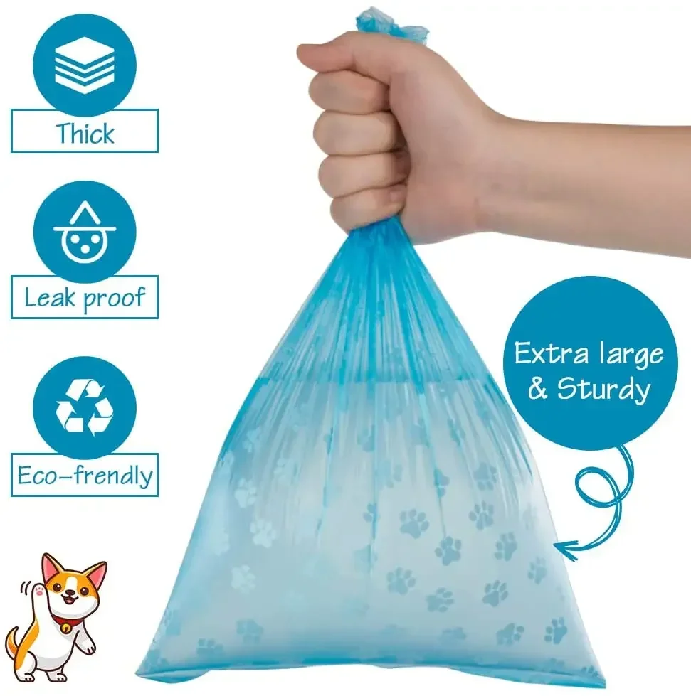 Sacchetti usa e getta per cacca di animali domestici Borsa per cacca di cane Dispenser per ossa con clip per guinzaglio Prodotti per cani per cuccioli Forniture 5 rotoli (75 pezzi) Borse