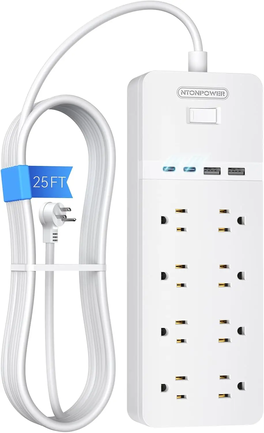 

Устройство защиты от перенапряжения с плоским шнуром, 25 футов, 8 розеток и USB-порты, 1080 Дж, настенное крепление для дома и офиса