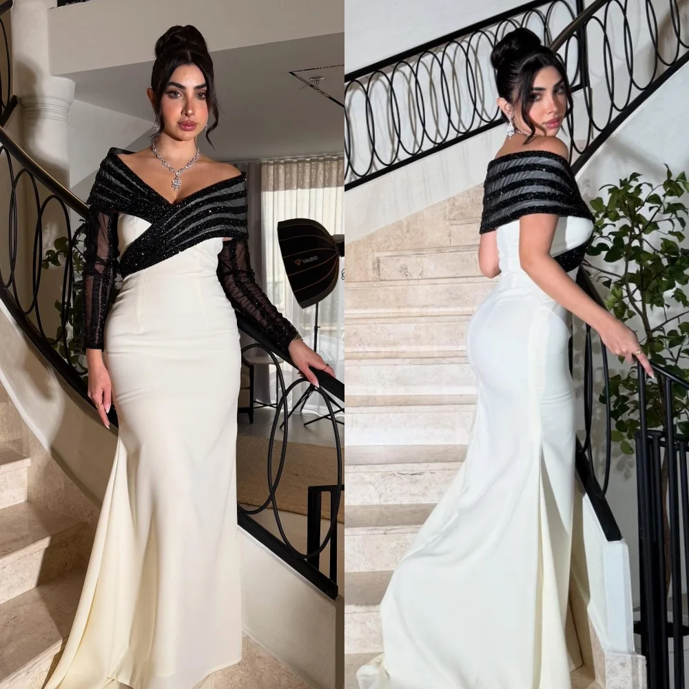 Customized Matching Intricate Jersey Beading Sequined Pleat Mermaid Off-the-shoulder Long Dresses Bespoke Occasion Dresses