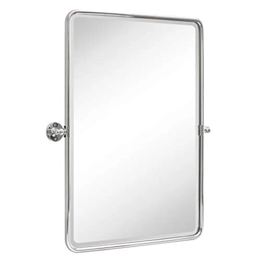 

Bathroom vanity mirror for farmhouse style, metal frame, black, tiltable pivot design with beveled glass, 26.91 x 35 inches ove
