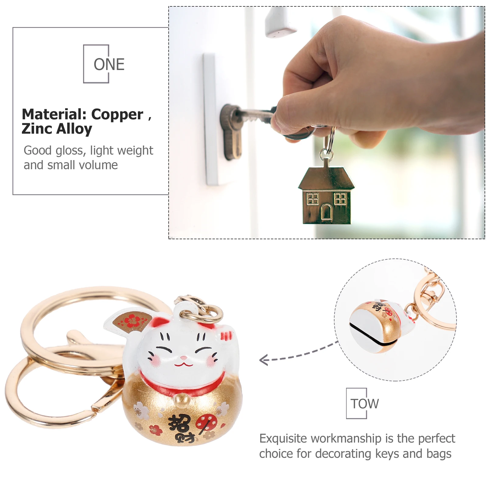

1pc Fortune Keychain Fortune Cat Key Pendant Golden Japanese Key Ring Decor Pendant Accessories