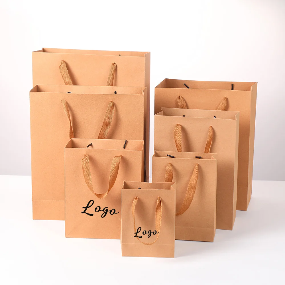 

5 упаковок новых бумажных пакетов с ленточными ручками, индивидуальный логотип, подарок для конфет, упаковка ювелирных изделий, праздничные принадлежности для мероприятий, хранение для свадебной вечеринки