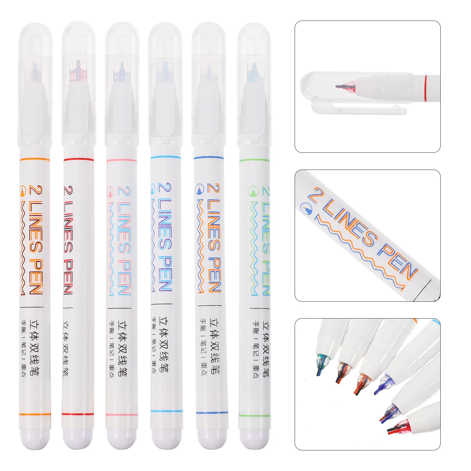 

6Pcs Double Line Pen Bright Color Sturdy Shell Smooth Grip for DIY Albums Planner School Notes Highlighter Marker Colored Pen
