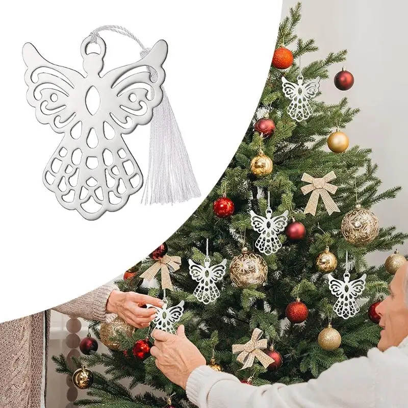 W89C Set 10pcs Angel Metal Delicicado Tassel Página Marcador Navidad Decoraciones Año Nuevo