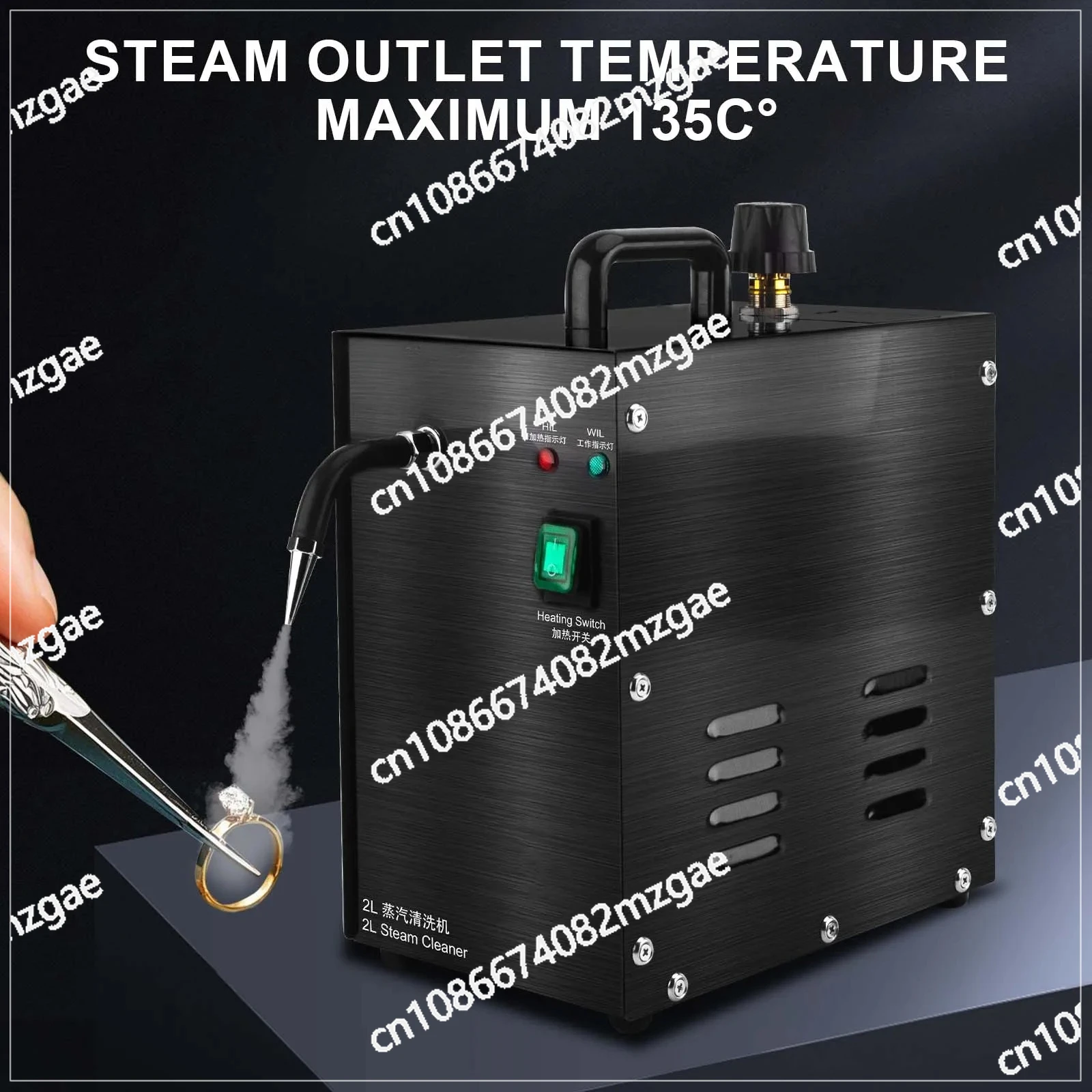 Professional 1300W Black Jewelry Steam Cleaner with 2L High-Pressure Stainless Steel Tank and Fine Mesh Strainer for Silver Gold