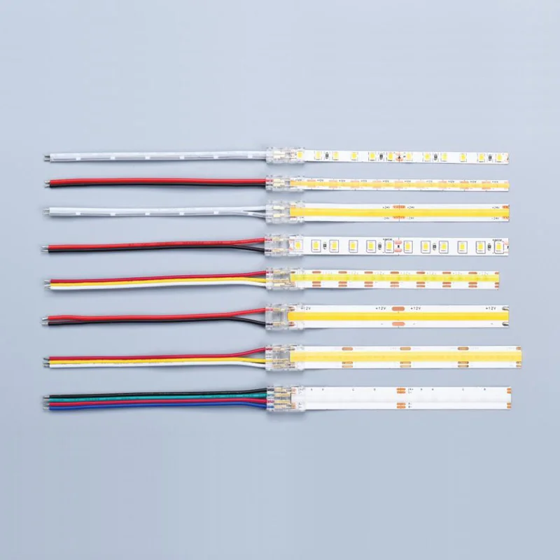 COB Mini Led Light Strip Wire Connectors 2 3 4 Pin Connection Solderless FCOB RGB CCT 5 8 10mm LED Strip Connector With Wire