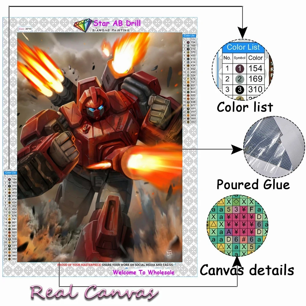 Comic Cartoon Transformers Diy AB Diamond Painting Kit Embroidery Mecha Robot Art Mosaic Cross Stitch Crafts Home Decor Gift New