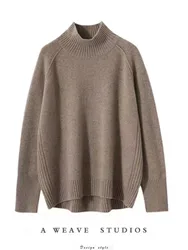 2023 autumn and winter new 100% pure cashmere sweater women's turtleneck thick pullover loose wool knit bottom shirt