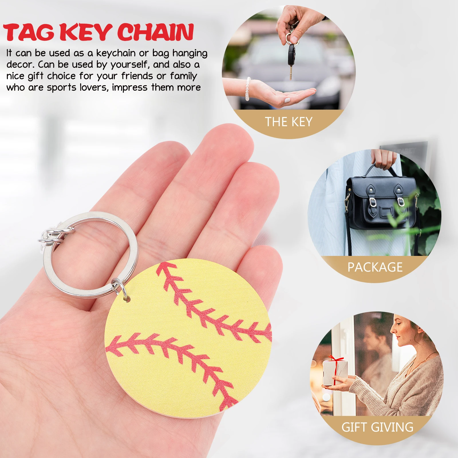 

3 Pcs Softball Keychain Baseball Sport Keychains Backpack Pendant for Keyring Wood Sports Fan Bag Charm