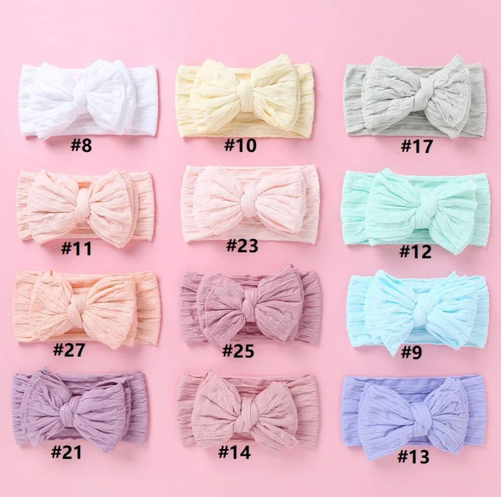 30ชิ้น/ล็อตสายถักไนลอน Bow Headwraps เด็ก Double Layer โบว์ไนลอน Headbands สำหรับเด็กผู้หญิงเด็กน้อยผม Acceessories