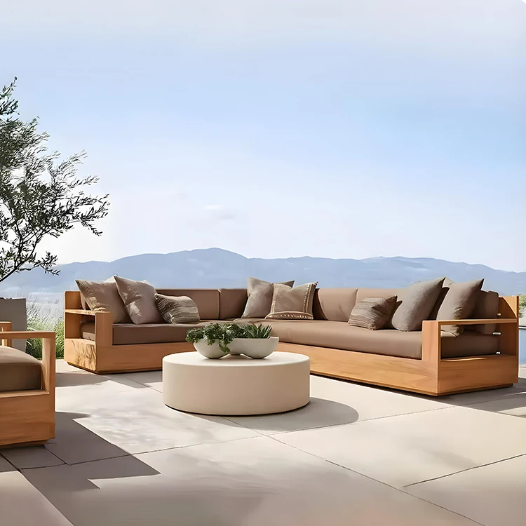 

# Luxury Hotel Outdoor Sofa Set Premium Teak Wood Waterproof Fabric Outdoor Furniture Set Garden Patio Outdoor Sofa Set