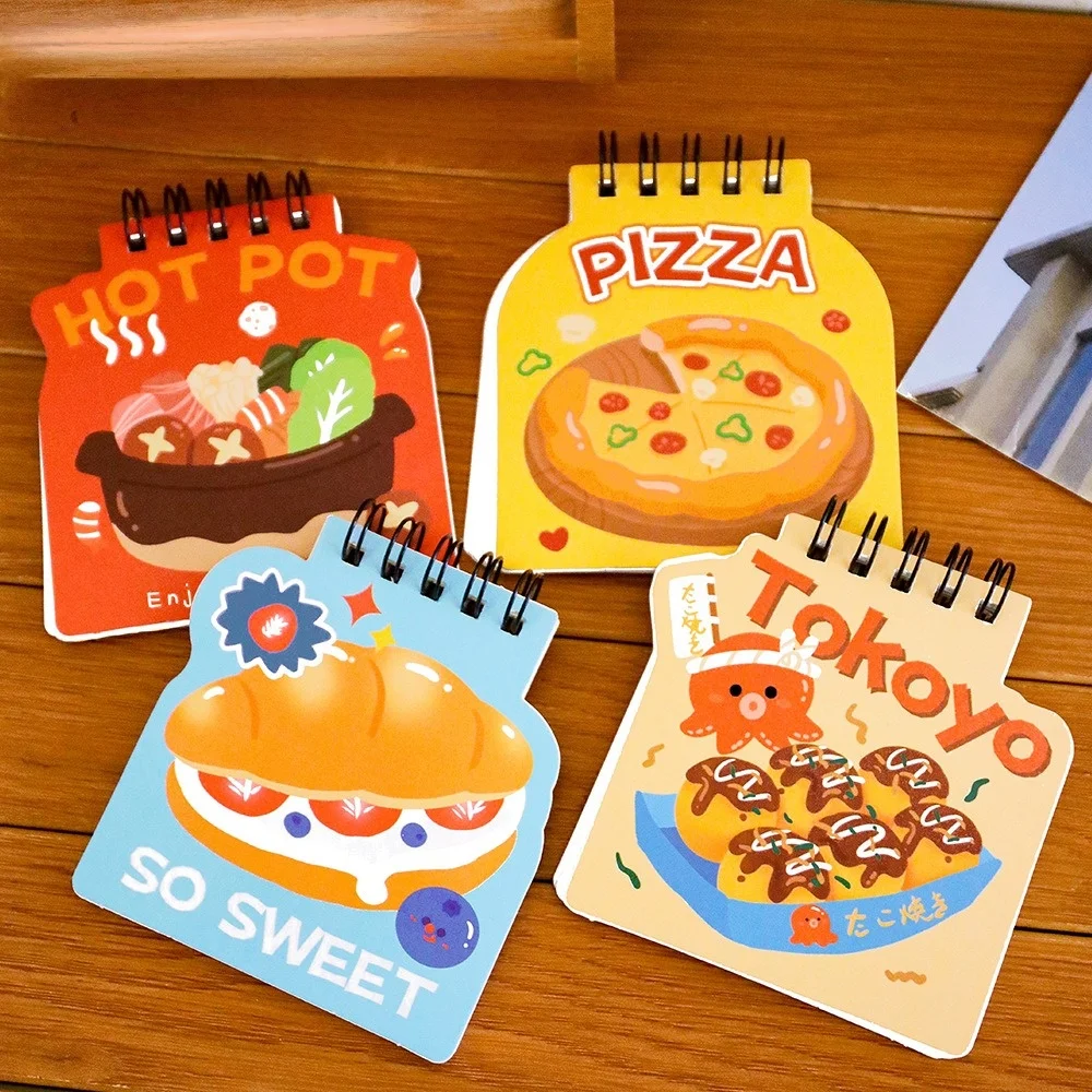 Student Pocket Word Journal Cute Food Themed Top-Bound Spiral Notebook, Blank Page Flip Notepad for School & Travel