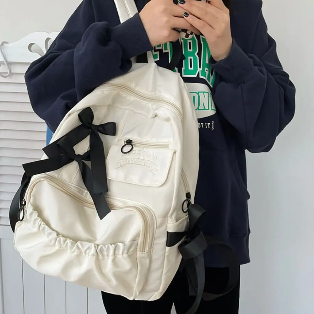 Sweet Canvas Bow Backpack Large Capacity College Style Students School Bag Storage Bag Harajuku Canvas Shoulders Bag Teenager