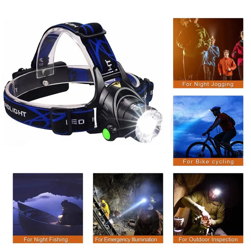 Super Bright LED Headlamp Portable Zoomable Headlight Fishing Camping Waterproof High Lumens Head Lamp Use 2*18650 Battery