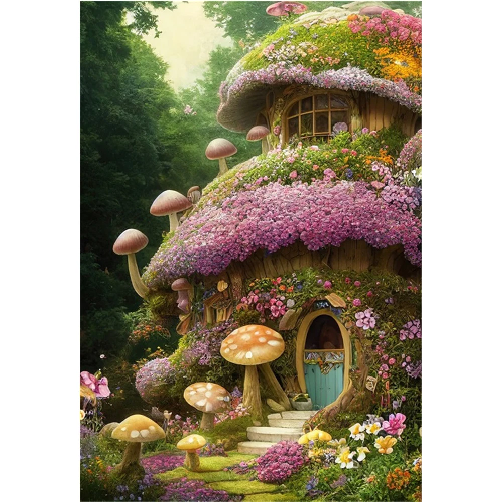 

Laeacco Fairy Tale Wonderland Backdrop Cartoon Forest Mushroom House Girls Birthday Baby Shower Portrait Photography Background