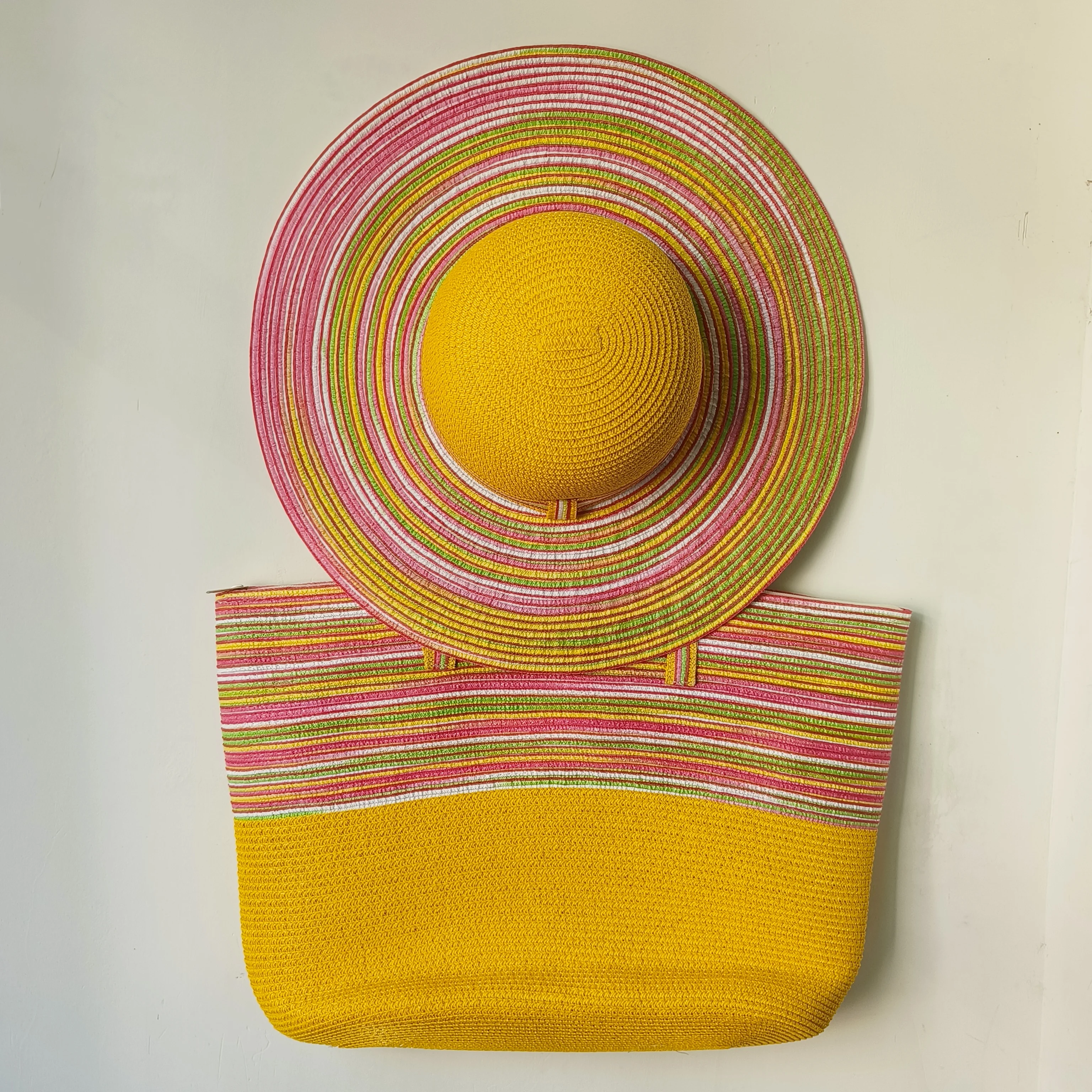 Sombrero de paja y bolso para mujer, tejido a mano, colorido, bolso de mano, traje, Verano