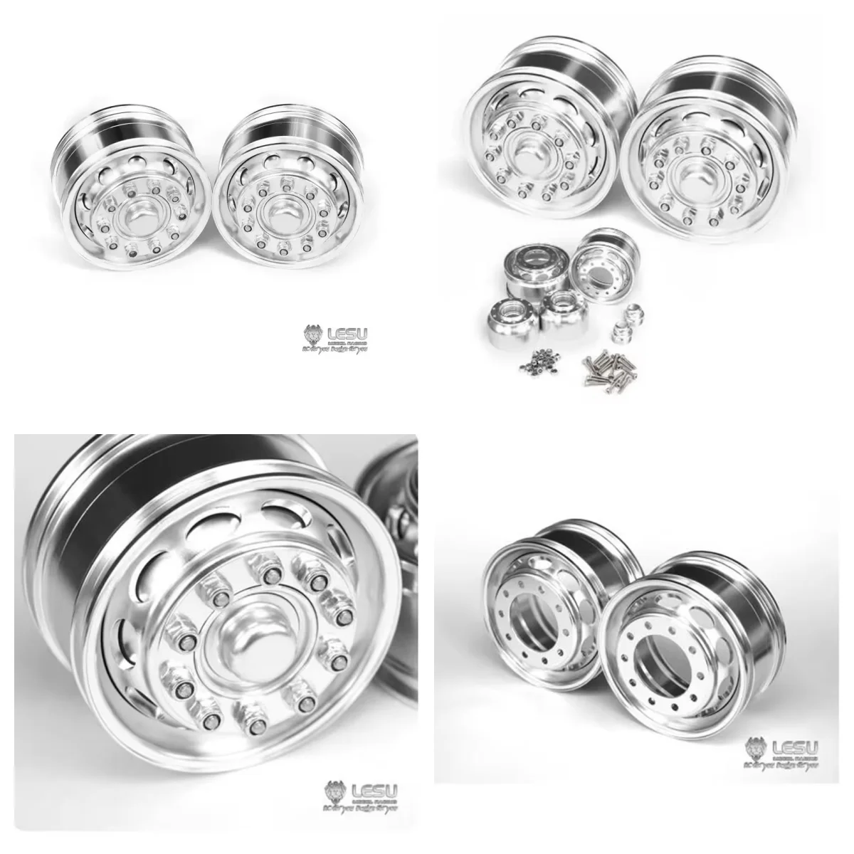 For Tamiya 1/14 drag head aluminum alloy front wheels W-2016-A wide tire 10-hole mud head LESU dump truck model