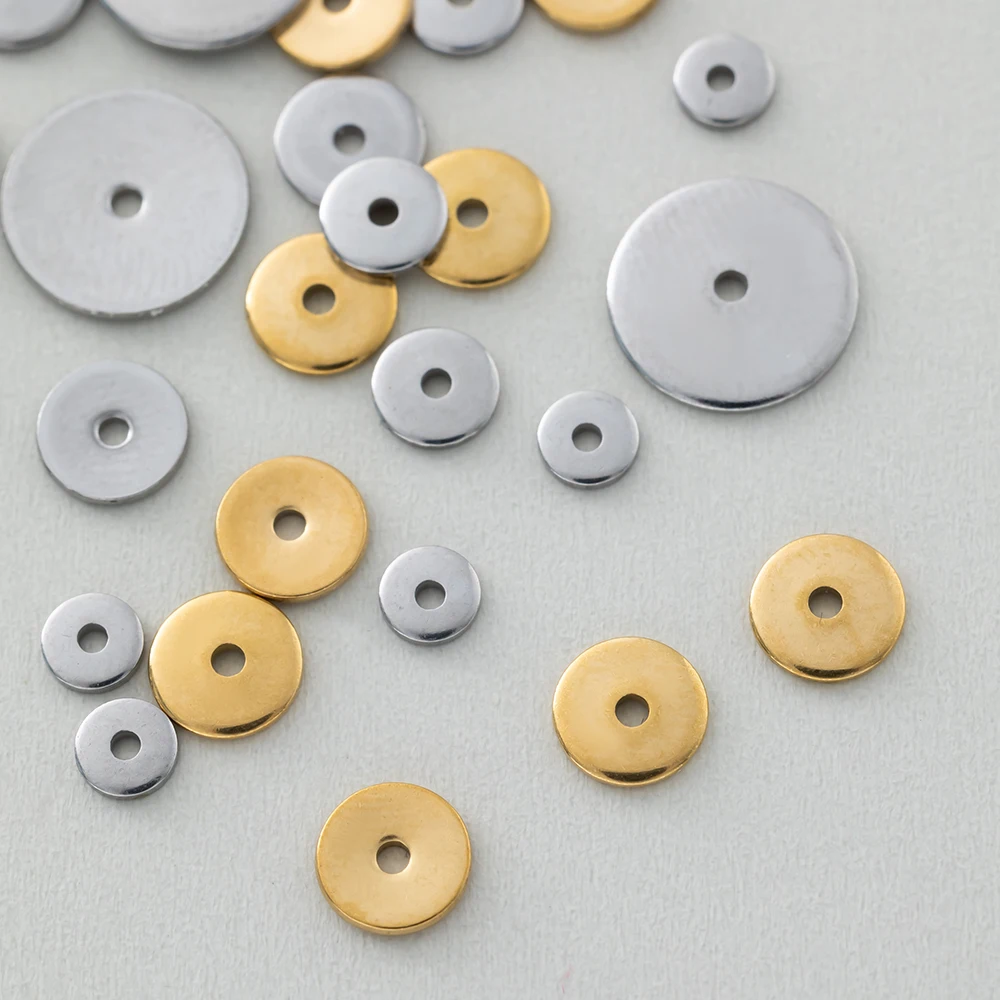 50 Stück 4/6/8/10 mm Edelstahl-Abstandsperlen, flach, rund, Metall, lose Charm für Halskette, Armband, Ohrringe, Herstellung von DIY-Schmuck – Detail 6