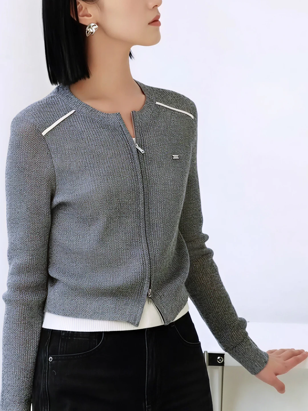 

Trendy ey Double Zipper Design Long Sve Knitted Open Cardigan Outerwear Simple Match All Seasons Autumn Winter Lazy Sl...