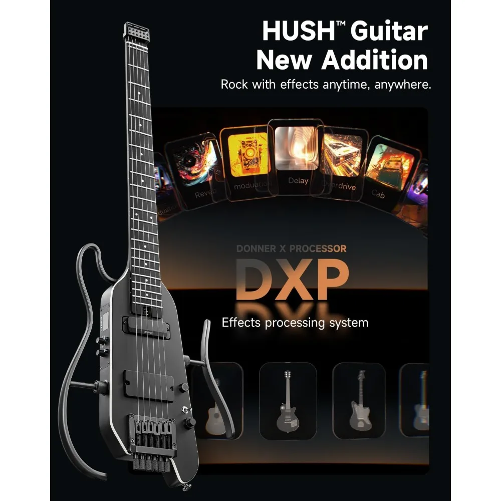طقم جيتار كهربائي Donner HUSH X PRO - جيتار ذكي للسفر مع أرقام من المجموعات المحددة مسبقًا، وخيارات Sim 7 خيارات