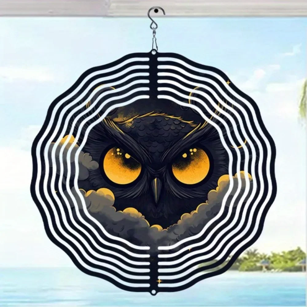 CIFBUY Mandala Owl Wind Chime Artistic Soothing Sound Outdoor Indoor Hanging Garden Decor Golden Black Metal Art