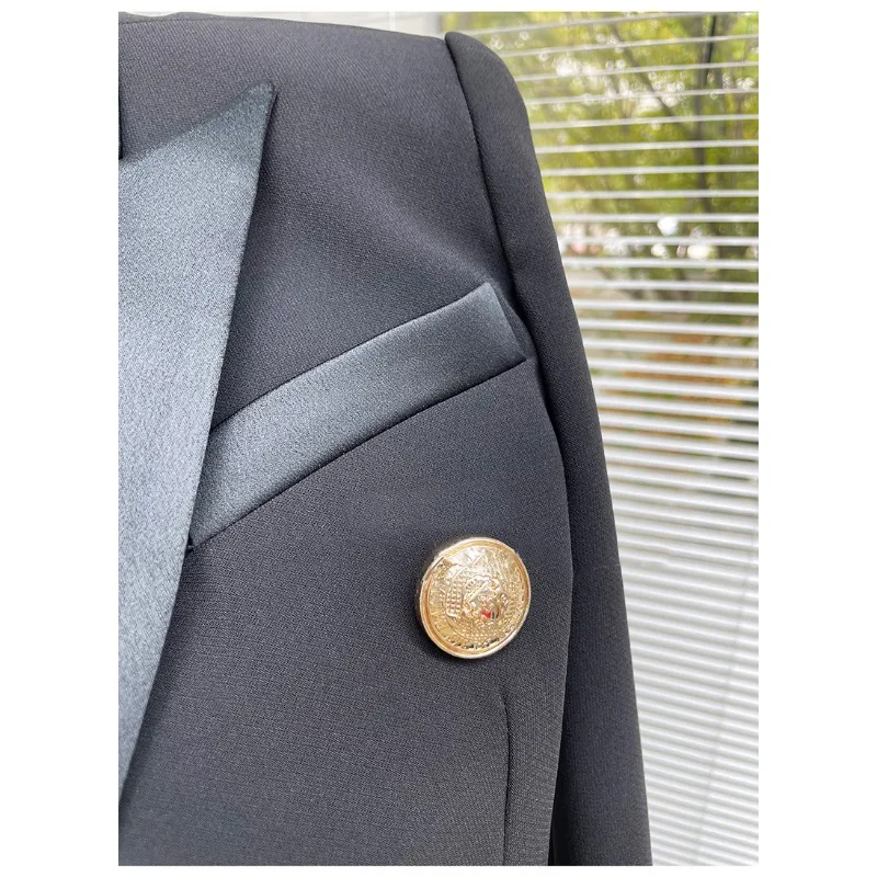 Luxury Brand Autumn Cropped Jackets Women Black Blazer Lapel Metal Button Long Sleeves Office Lady Coat Cropped Blazer Short Top