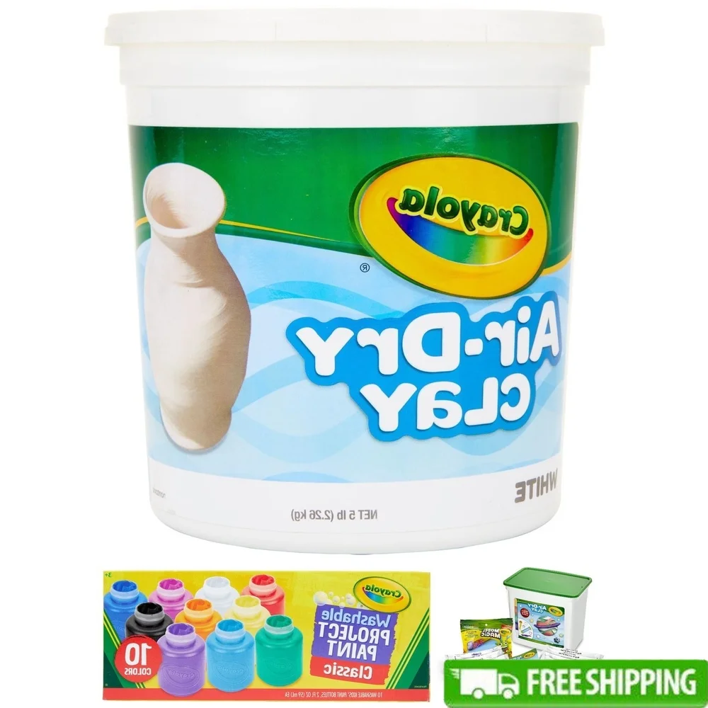 

Подарочный набор из воздушно-сухой глины, 5 фунтов, набор для творчества из белой глины, 10 шт., моющиеся детские краски, идеальное искусство, ремесла, мероприятия