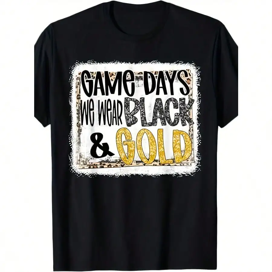 Game Day Football We Wear Black-Gold School Spirit T-Shirt 100% Cotton 220g Popular Tee Shirt Man women Summer Casual Tees