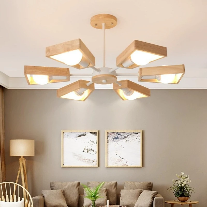 

Nordic Minimalist Wooden LED Ceiling Chandeliers Creative Windmill E27 Lamps Restaurant Living Room Study Kitchen Home Lighting