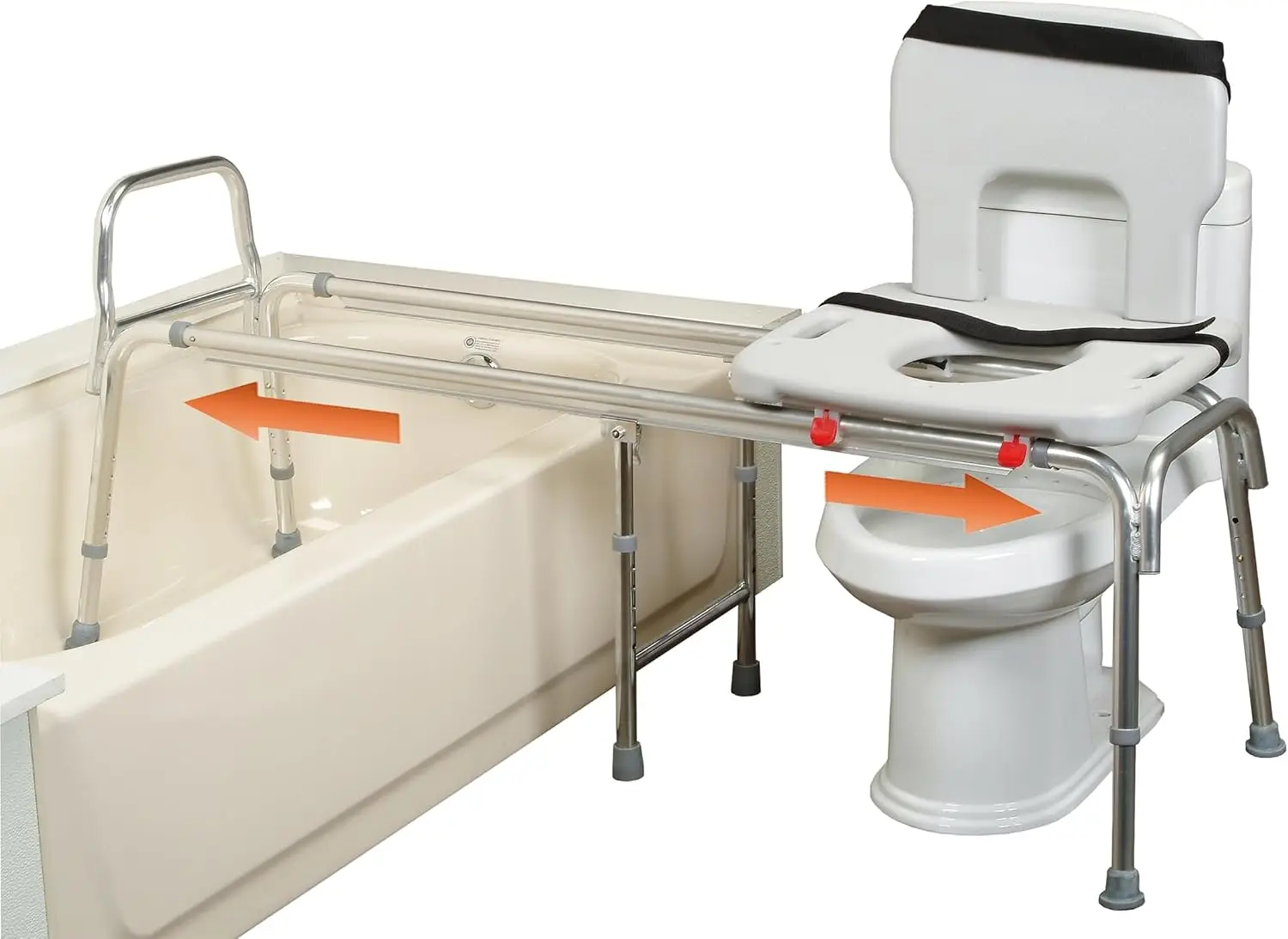 Health Supplies Toilet-to-Tub Sliding Transfer Bench and Shower Chair (XX Long) 77993 - Sliding system, Multiple Safety Features