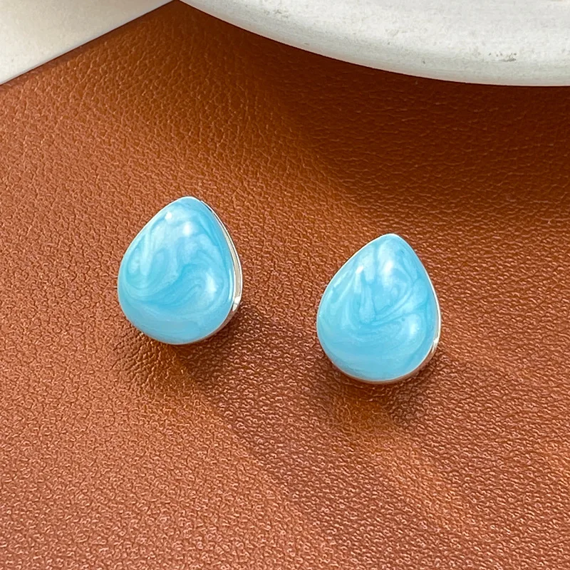 Niche fashion small fresh double-sided opal dripping oil water drop ear buckle temperament light luxury sweet versatile earrings