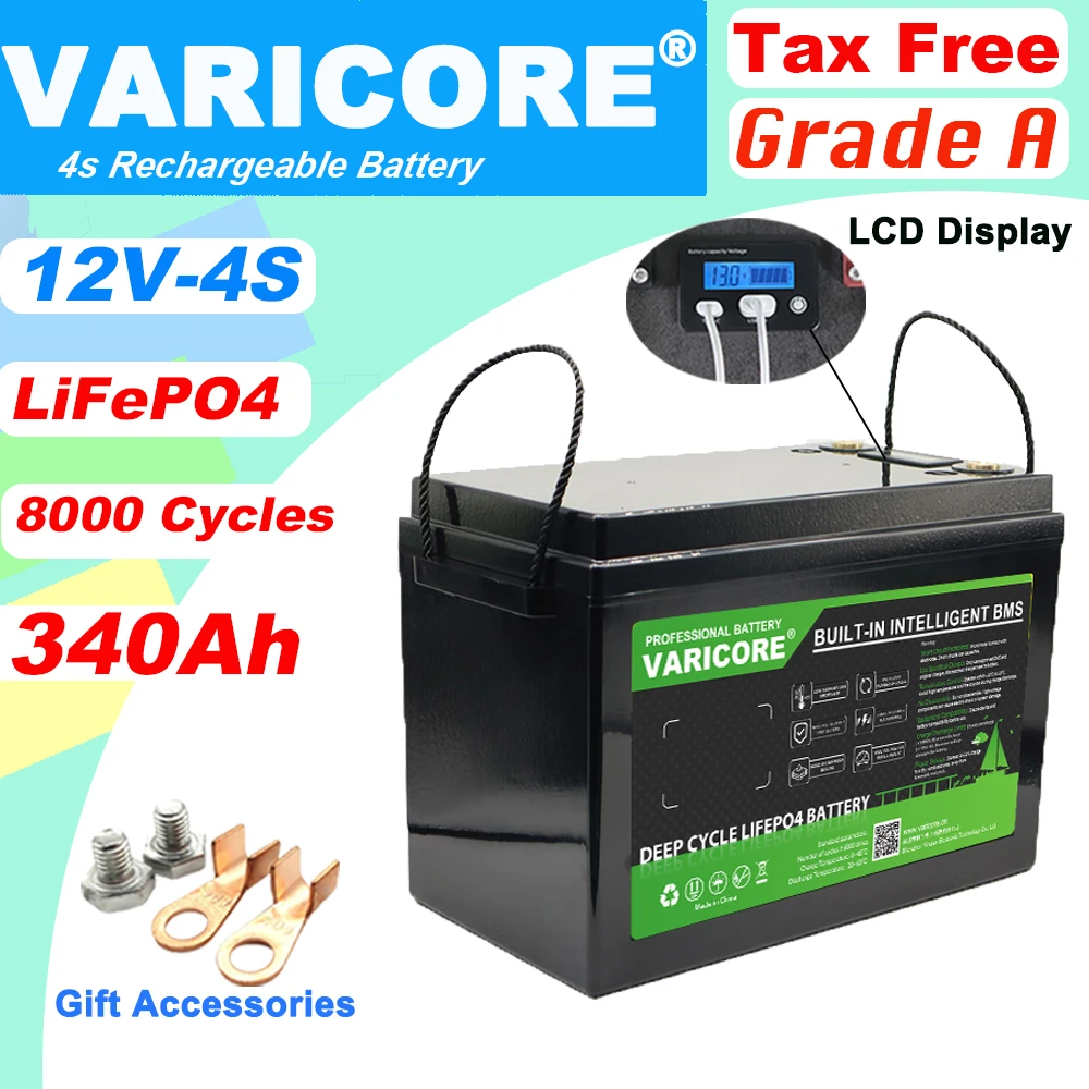12v/12.8V 340Ah LiFePO4 Battery pack with BMS For 4s RV Campers Golf Cart Energy Storage Solar batteries Tax Free