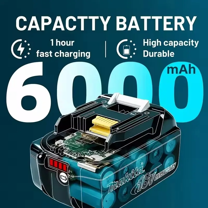 100% Origina New 18V Makita 5Ah 6Ah Powerful tool battery+charger, For DDF487 lithium rechargeable impact drill household