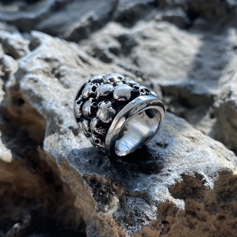 Domineering Fashion Skull Vintage Stainless Steel Ring Gift For Mens Skeleton Jewelry Punk Metal Retro Steel Hip Hop Wholesale