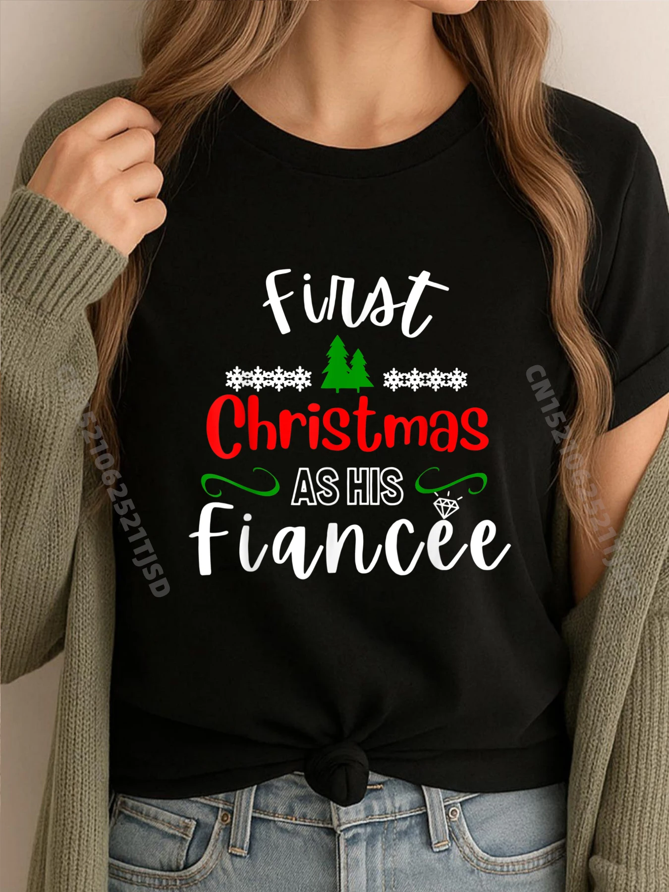 

First Christmas As His Fiance Couples Xmas Engaged Clothing Limited Time Special Tops Vintage