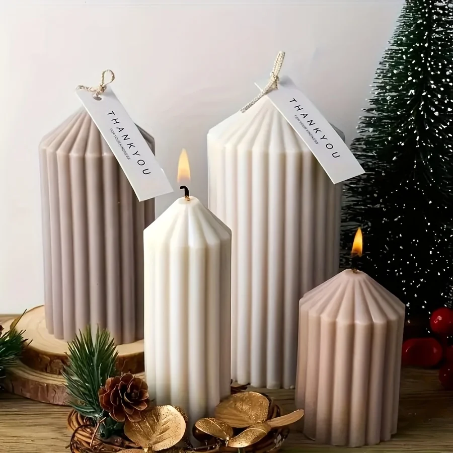 

4pcs Elegant Candle Molds Set - Striped Cylindrical Design with Smooth Surface & Rounded Edges for Home Decor
