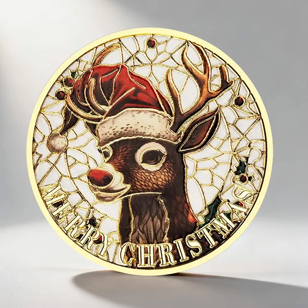Merry Christmas Moose Gold Plated Collectible Coin Xmas Holiday Souvenir Coins Xmas Gift Home Decoration