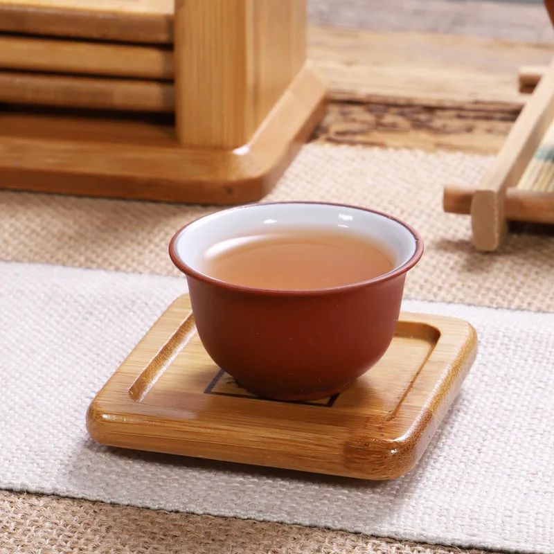 Bamboo round cup holder set with cup cushion,  insulation pad, square  cushion, tea ceremony accessories