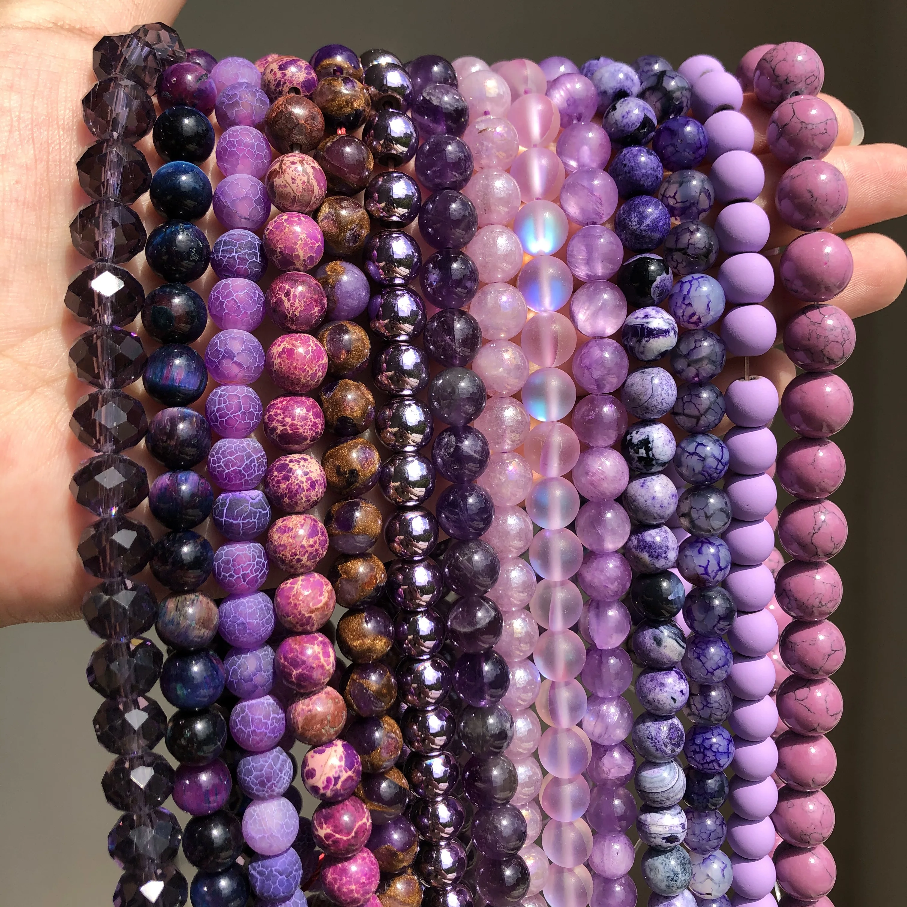 

Purple Series 8mm Natural Stone Pick Style Round Loose Spacer Beads For Elegant Jewelry Making DIY Bracelet Necklace Accessories