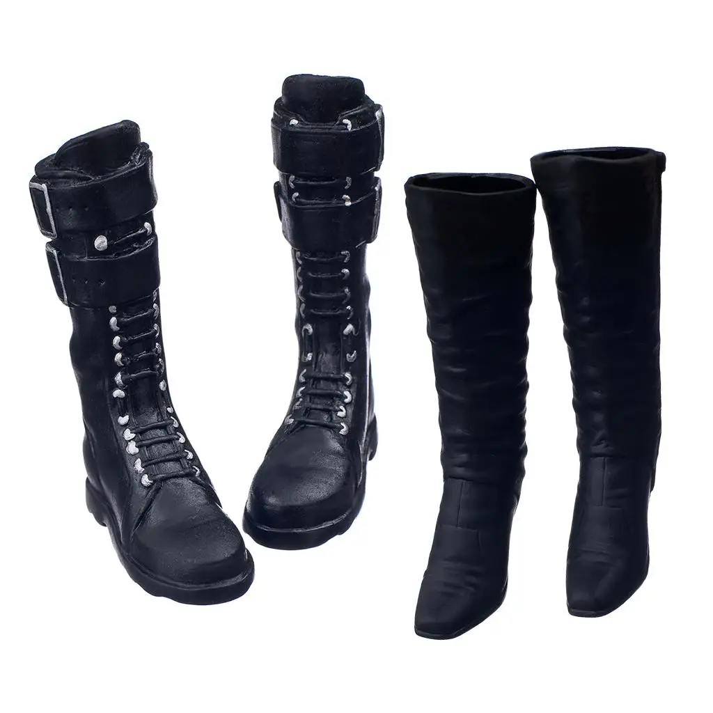 2x 1:6th Long Boots Black High Heels for Action Body Figure Doll Toy Accessories
