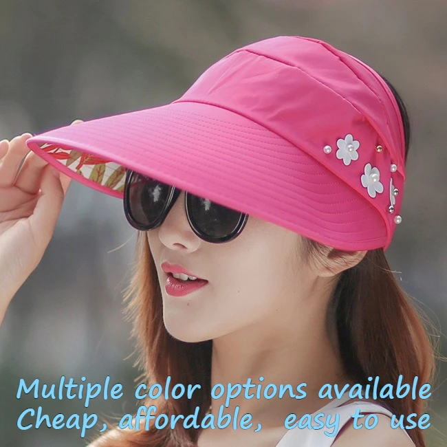 

Large brimmed sun hat with elastic rope UV protection Flower Pearl Grain Design foldable Sunscreen beach hat for leisure travel