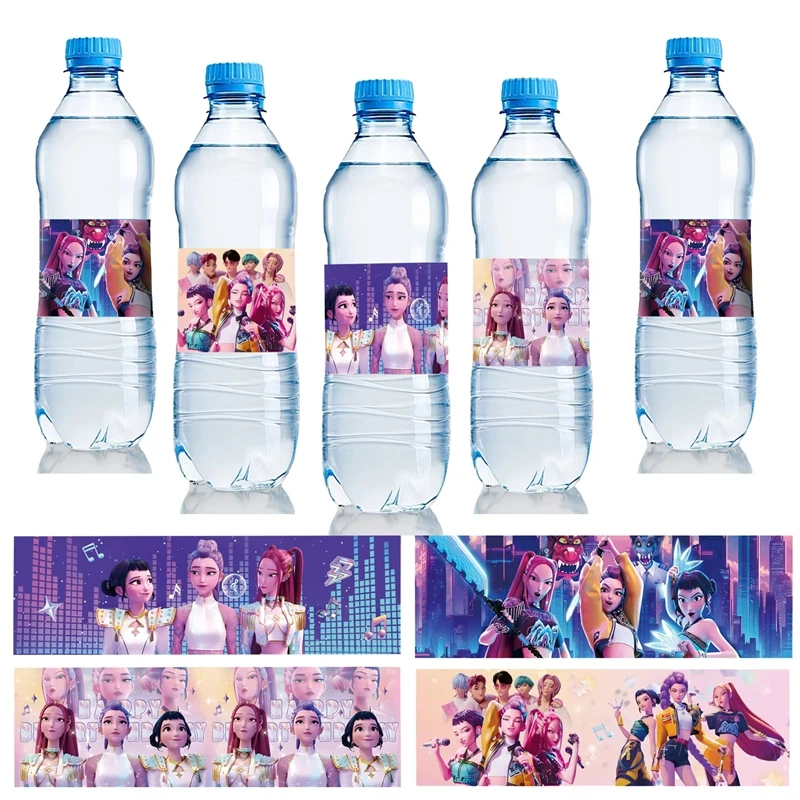 Demon Hunters Water Bottle Label Stickers Birthday Party Decoration Kpop Anime Waterproof Sticker Baby Shower Kids Party Supplie