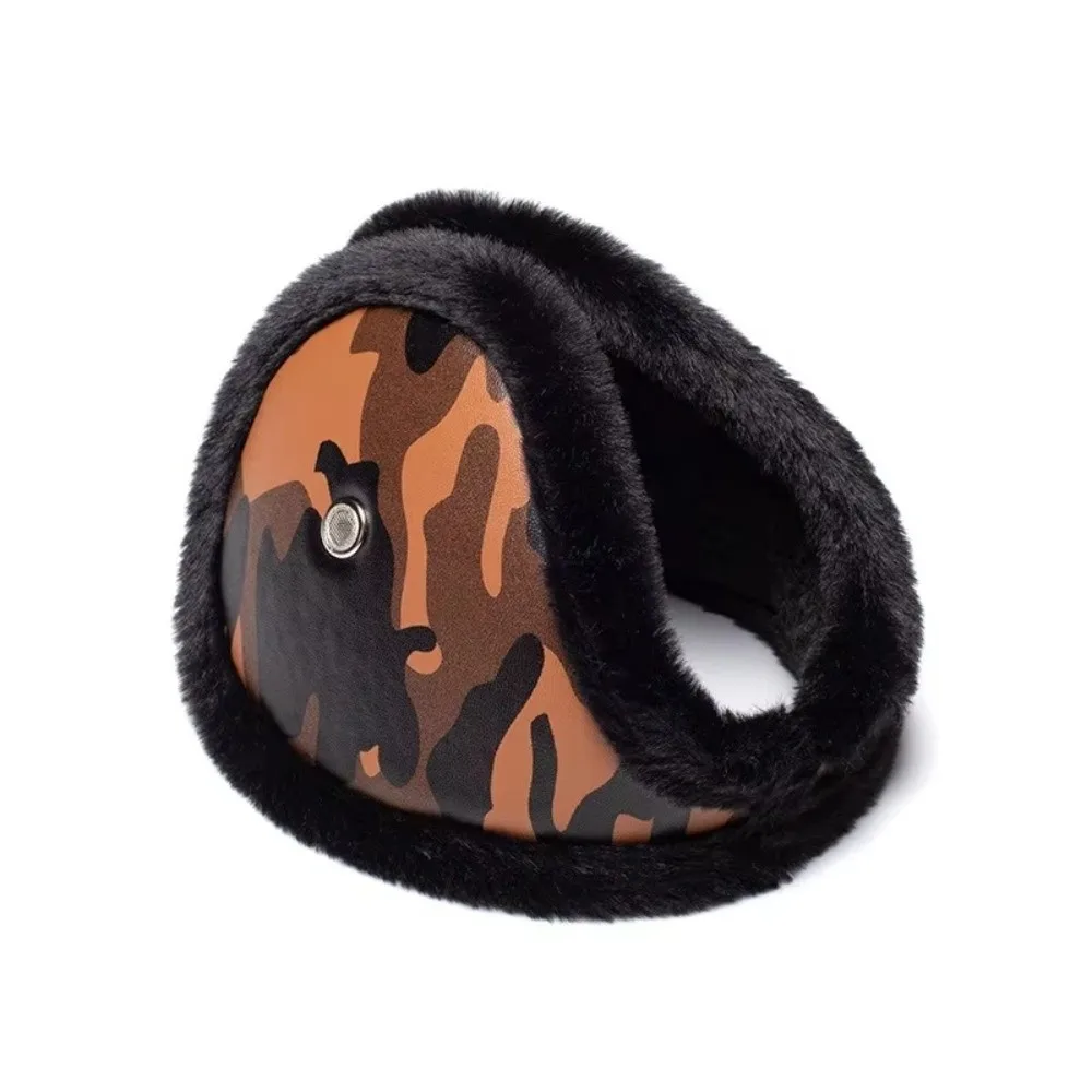 New PU Leather Winter Earmuffs Lining Pattern Earmuffs Foldable Loudspeaker Hole Ear Warmers Winter Activities