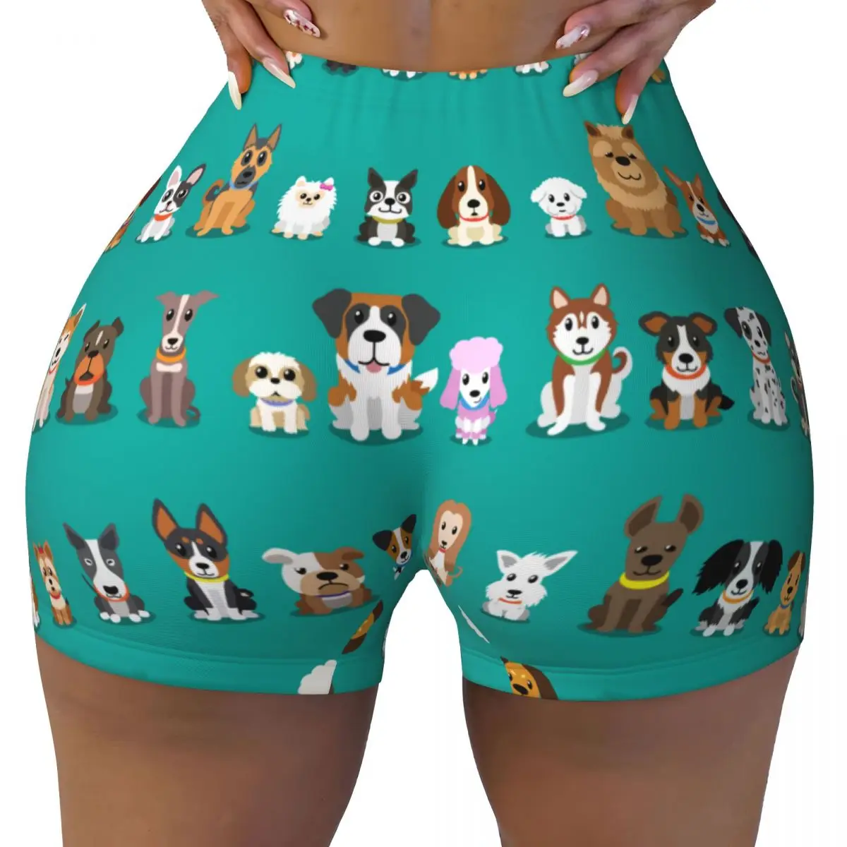 Women Yoga Shorts Cartoon Dogs Workout Shorts Fitness quick-dry Ladies Yoga Gym Running Short Pants Sportswear