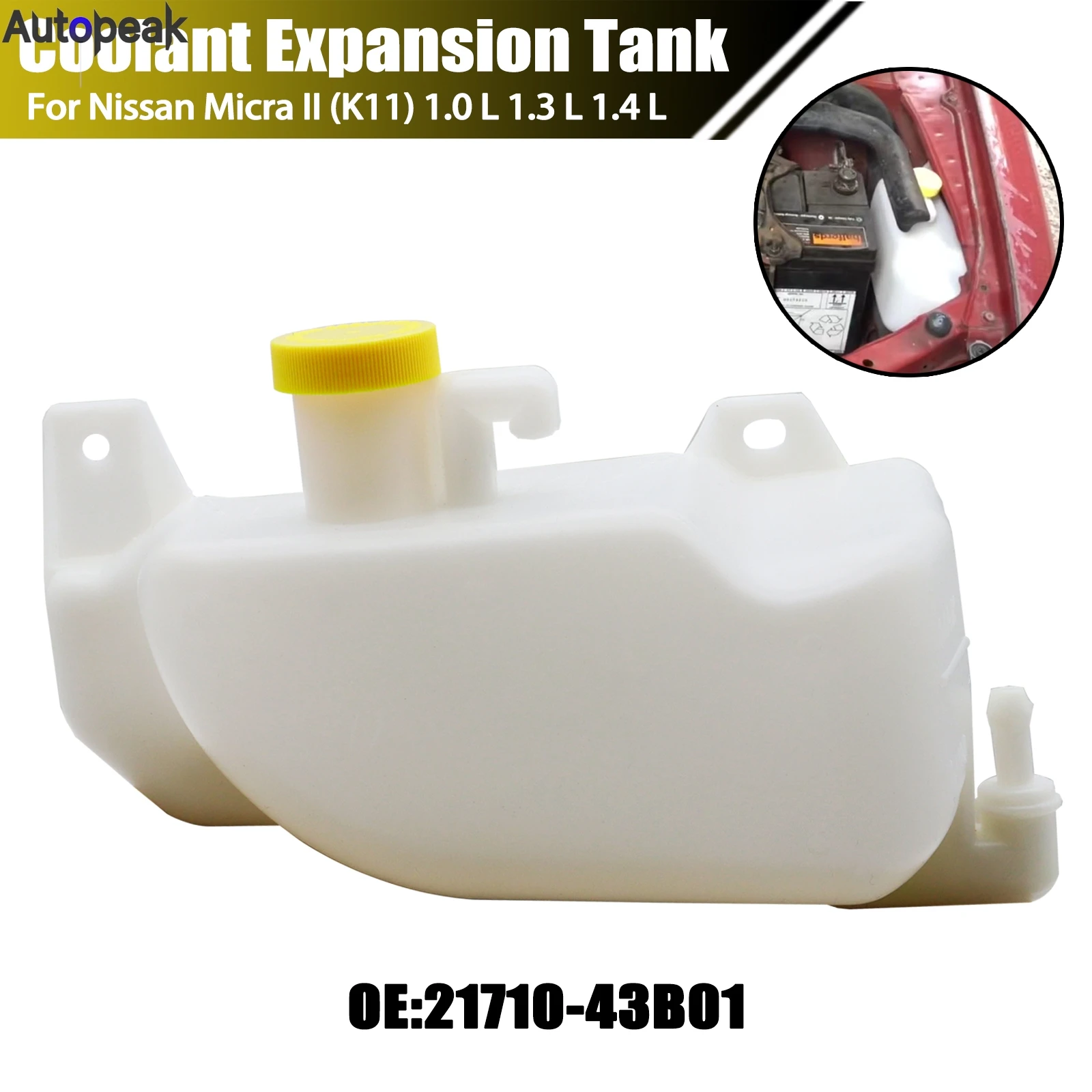 Coolant Reservoir Expansion Tank With Cap For Nissan Micra MK2 K11 1.0L 1.3L 1.4L 16V Hatchback 1992-2003 Fix Leak Replacement