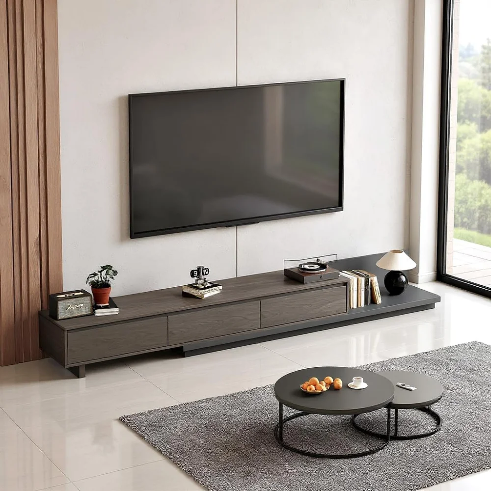 

78.7–130" Extendable TV Stand with 3 Drawers - Mid-Century Modern Adjustable Entertainment Center, Perfect for Living Room